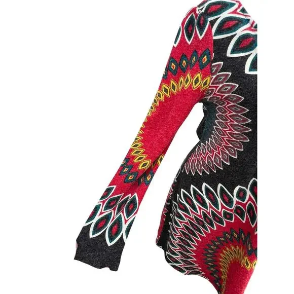 Aryeh Sweater Dress Women's MEDIUM Boho Geometric Mini Zip Front Long Sleeve - Picture 6 of 9